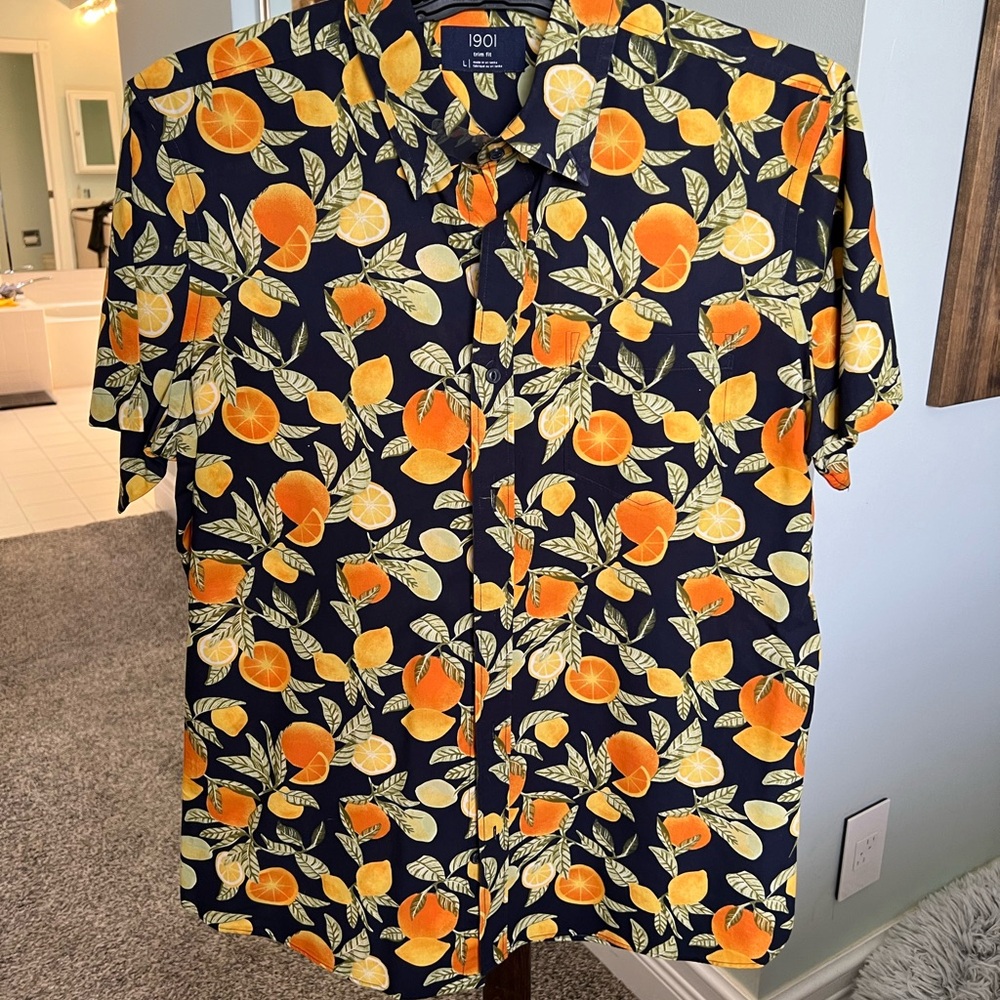 Men’s Nordstrom 1901 Brand Orange 🍊 Print Shirt SIZE LARGW
